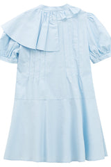 Blue Irregular Ruffled Round Collar Bubble Short Sleeves Waist With Flower Accessories High Waisted Sweet Lolita Dress - Product - 9