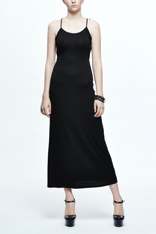 Black Five Pointed Star Mid Length Womens Gothic Slip Dress - Black - 1