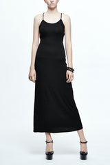 Black Five Pointed Star Mid Length Womens Gothic Slip Dress - Black - 1