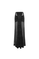 Black High Waisted Jacquard Lace Women's Punk Skirt - Product - 9