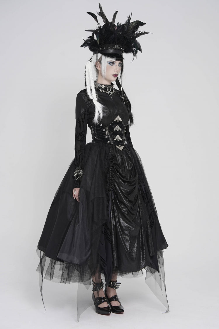 Black Multi-Layered Lace-Up Slim Irregular Asymmetric Eyelet Women's Gothic Long  Skirt - Product - 2