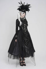 Black Multi-Layered Lace-Up Slim Irregular Asymmetric Eyelet Women's Gothic Long  Skirt - Product - 2