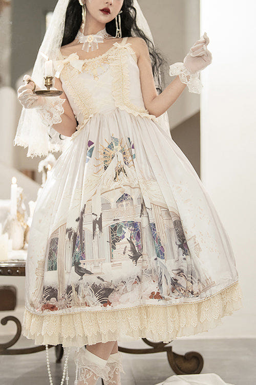 Beige Elegant Vintage Gorgeous Hymn Print High Waisted Sweet Lolita JSK Dress - Beige - 1