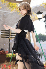 Black Lapel Collar Short Sleeves Lace Prince Ouji Lolita Three-piece Set - Product - 11