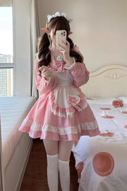 Pink Maid Long Sleeves Ruffle Bowknot Sailor Sweet Plus Size Lolita Dress Full Set - image 1
