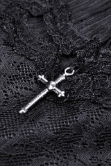 Black Tulle Lace Stand Collar Short Puff Sleeves Women's Lolita Gothic Doll Dress - Product - 14