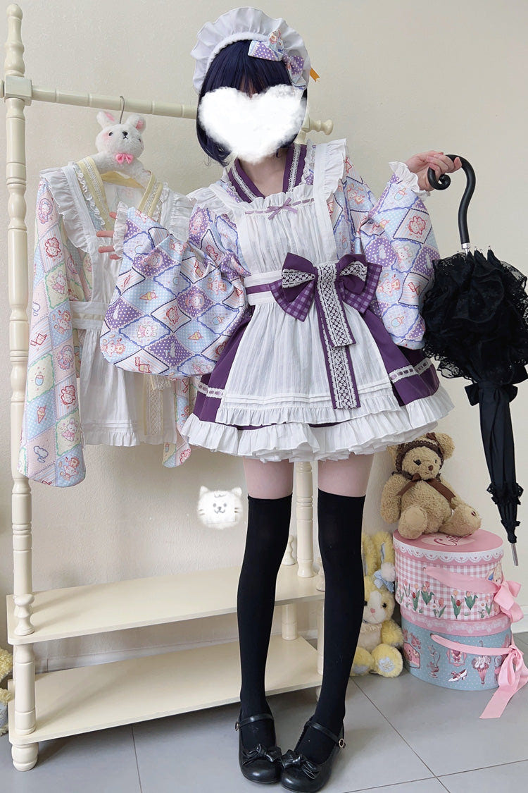 [Showa Sweet Pet] Ruffle Bowknot Sweet Japanese Maid Lolita Dress 6 Colors - Product - 14