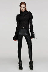 Women's Lapel Collar Long Sleeves Print Stitching Lace Gothic Blouse 2 Colors - Product - 5