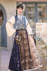 Multi-Color [Wind Of The Snowfield] Stand Collar Long Sleeves Printed Embroidered Women's Daily Sweet Hanfu Dress Set - Product - 4