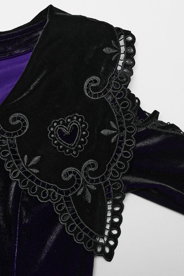 Black/Velvet Doll Collar Long Sleeves Gradient Embroidery Women's Gothic Prom Dress - Product - 5