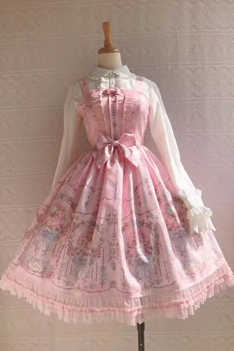 Small Delicate Print Ruffle Bowknot Sweet Lolita Jsk Dress 4 Colors - Pink - 10