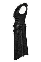 Black V Collar Sleeveless Jacquard Detachable Lace-Up Women's Gothic Vest - Product - 11