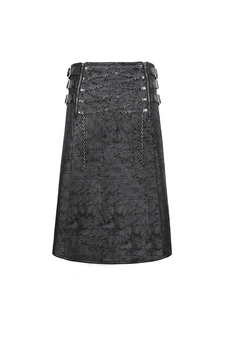Black Print Chain Multi Buckle Men's Gothic Skirt - Product - 8