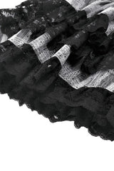Black/Grey High Waisted Lace-Up Lace Ruffled Layered Hem Women's Lolita Gothic Skirt - Product - 15