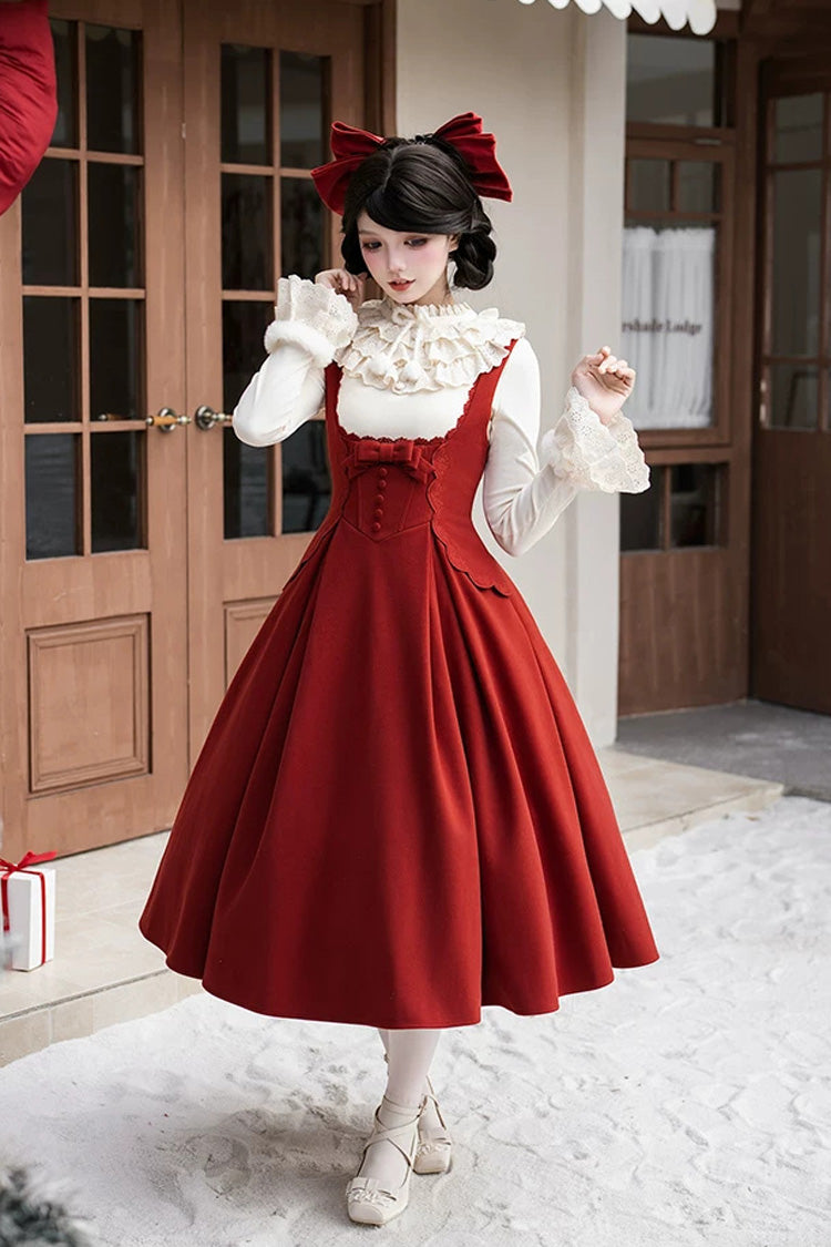 Red [Letters and Poems · Velvet Rose] Sleeveless Embroidered Bow Fishbone Classic Elegant Lolita Bandeau Dress 2 Versions - Product - 13