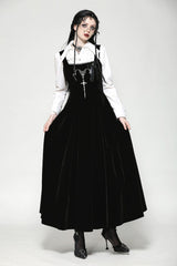 Black Horn Embroidered Lace-Up Women's Gothic Velvet Maxi Dress - Product - 6