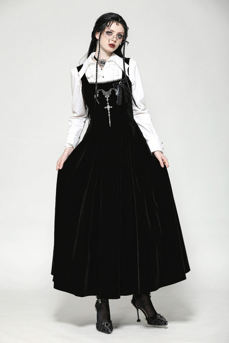 Black Horn Embroidered Lace-Up Women's Gothic Velvet Maxi Dress - Product - 6