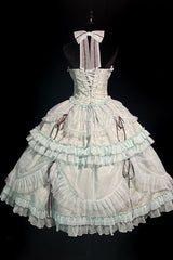 Mint Green Cross Halterneck Ruffle Bowknot Lace Lace-Up Princess Sweet Lolita Dress - Product - 12