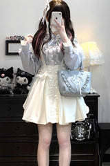 [Dolls Only] Ruffle Bowknot Lace Lace-Up Sweet Jirai Kei Strap Dress 4 Colors - White - 4