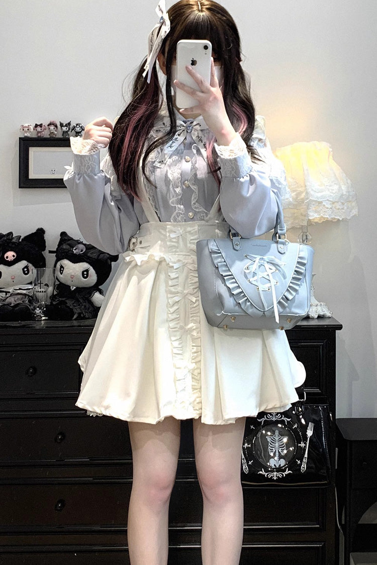 [Dolls Only] Ruffle Bowknot Lace Lace-Up Sweet Jirai Kei Strap Dress 4 Colors - White - 4