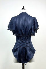 Blue Ruffled Bow Gothic Japanese Lolita Blouse - Product - 5
