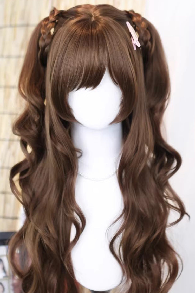 Warm Brown Long Wavy Curls with Wispy Bangs Daily Sweet Lolita Wig - Product - 2