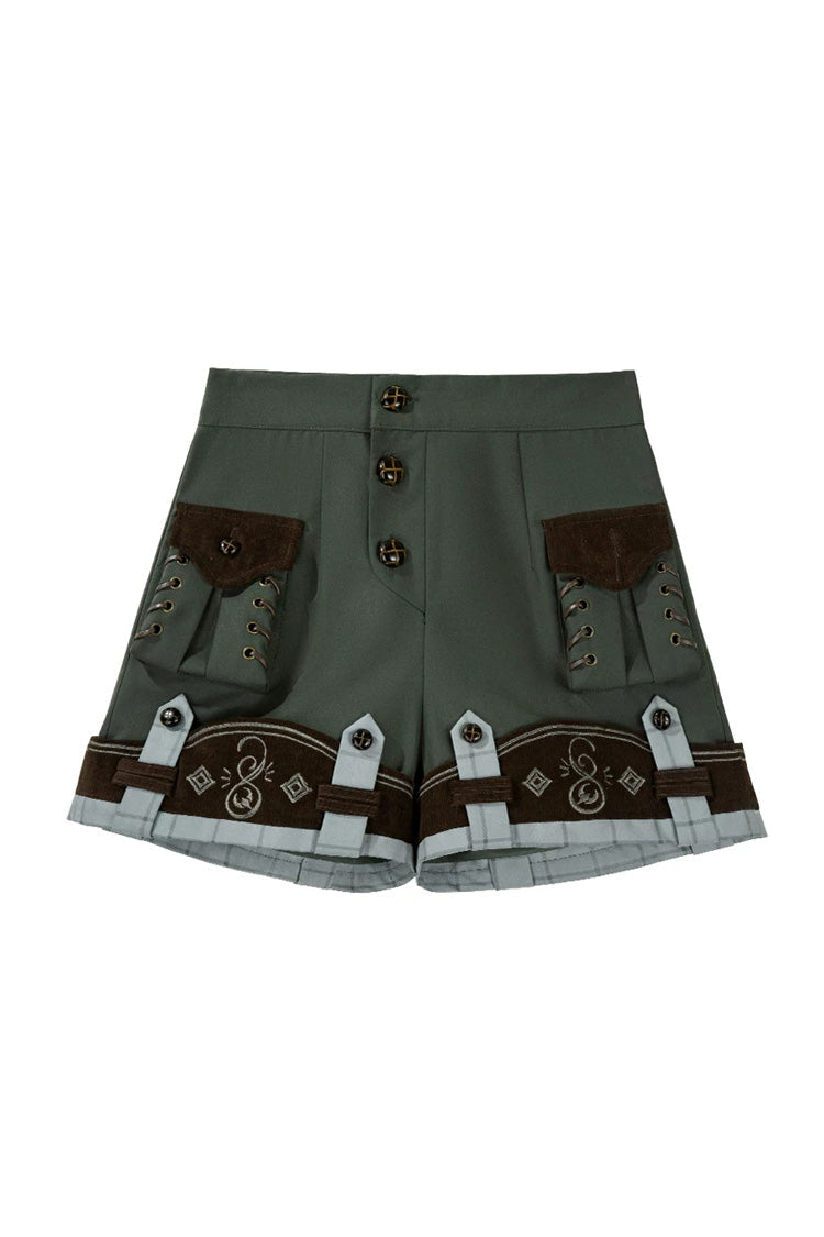 Green [Forest Guide] Square Collar Asymmetric Prince Ouji Lolita Set (Shorts + Shawl + Top) - Shorts(Only) - 12
