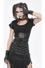 Black Cutout Mesh Short Sleeve Crop Womens Punk Top - Product - 2