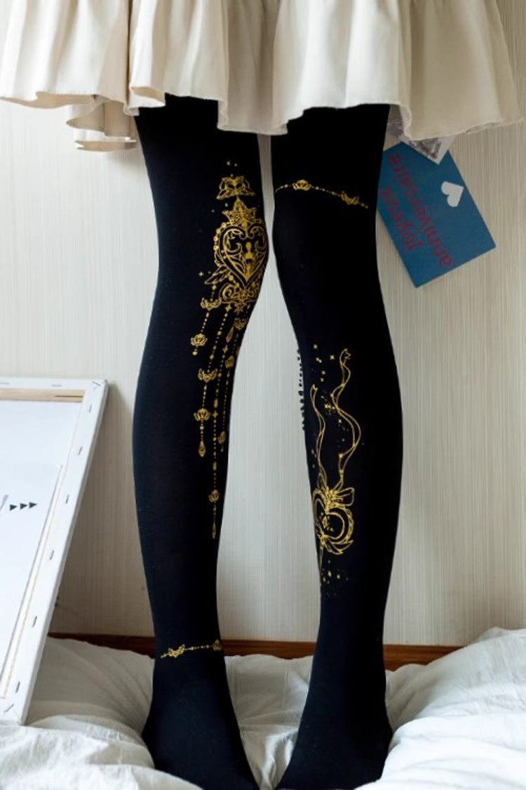 Black Hot Stamping Print Sweet Lolita Pantyhose 13 Styles - Style7 - 7