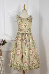 Green [Cat Rose Tea] Sleeveless Print Ruffle Bowknot Sweet Lolita Jsk Dress - Product - 10