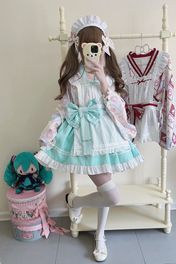 [Showa Sweet Pet] Ruffle Bowknot Sweet Japanese Maid Lolita Dress 6 Colors - Product - 23