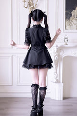 Black [Waltz] Short Sleeves Ruffle Bowknot Gothic Jirai Kei Japanese Dress Set - Product - 3