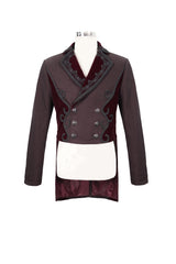 Red Front Floral Webbing Metal Retro Button Weft Velveteen Men's Gothic Tailcoat - Product - 6