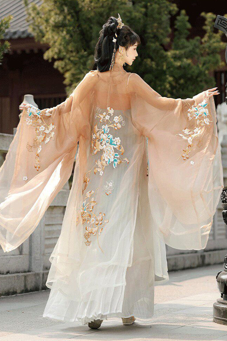 Orange [Cloud Brocade And Spring Splendor] High Waisted Embroidered Women's Classic Luxurious Hanfu Dress Set - Product - 5