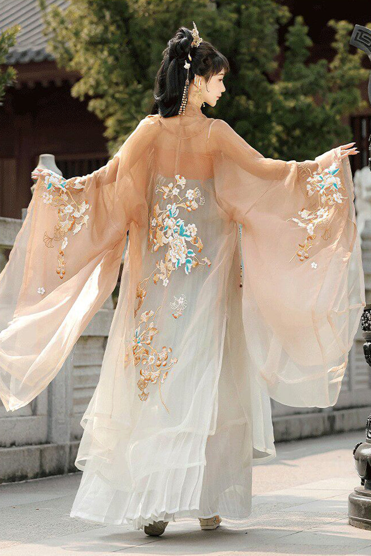 Orange [Cloud Brocade And Spring Splendor] High Waisted Embroidered Women's Classic Luxurious Hanfu Dress Set - Product - 5