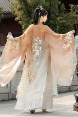 Orange [Cloud Brocade And Spring Splendor] High Waisted Embroidered Women's Classic Luxurious Hanfu Dress Set - Product - 5