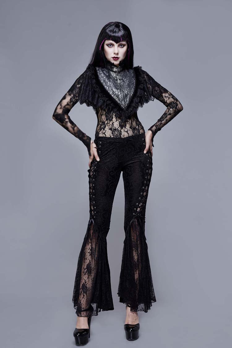 Black/Silver Triangle Jacquard Fabric Lace Fabric Feather Lace Women's Gothic Shawl - Product - 2