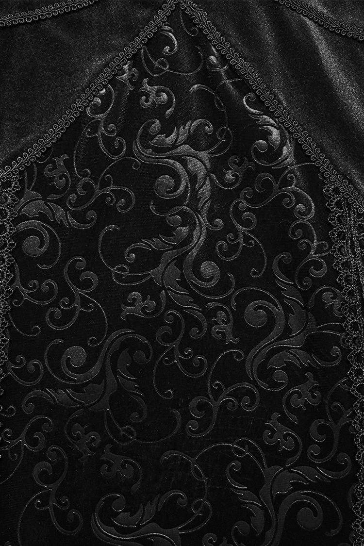 Black V Collar Long Sleeves Hollow Embroidery Lace-Up Women's Gothic Dress - Product - 7