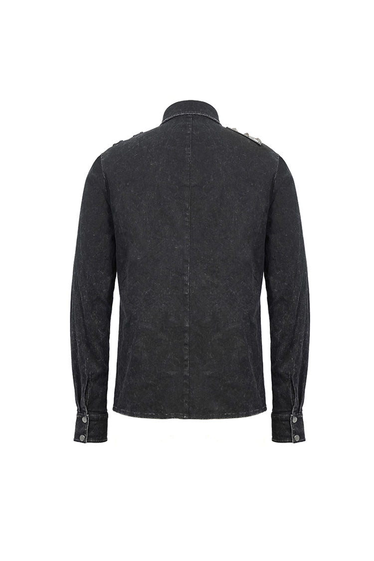 Black Asymmetric Left Shoulder Loop Mesh Rivet Snap Button Men's Punk Shirt - Product - 9