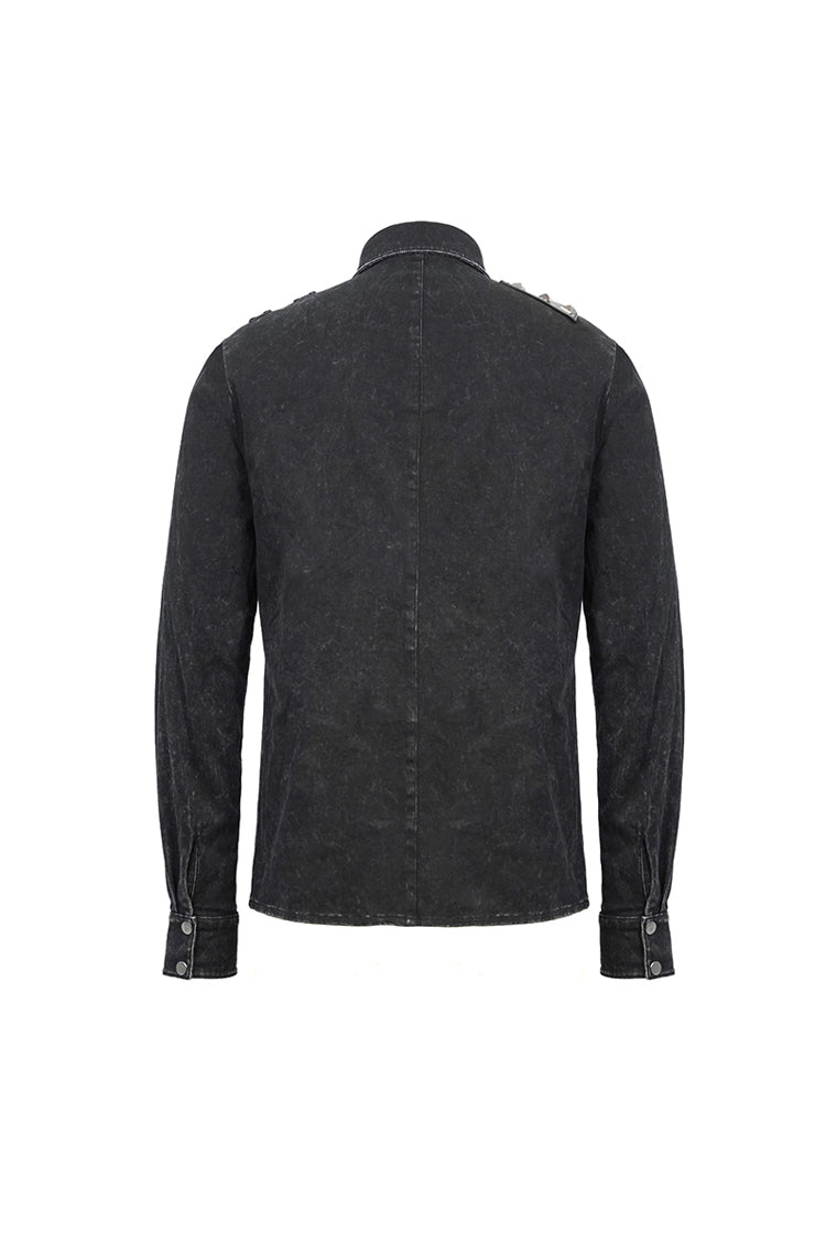 Black Asymmetric Left Shoulder Loop Mesh Rivet Snap Button Men's Punk Shirt - Product - 9
