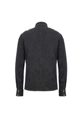 Black Asymmetric Left Shoulder Loop Mesh Rivet Snap Button Men's Punk Shirt - Product - 9