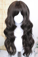 Espresso Brown Side-Swept Bangs with Big Waves Sweet Lolita Wig - Espresso-Brown - 1