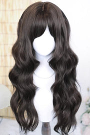 Espresso Brown Side-Swept Bangs with Big Waves Sweet Lolita Wig front view