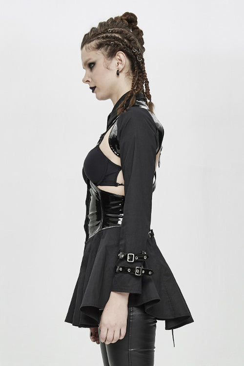 Black Hollow Out Design Leather Sexy Womens Gothic Dress - Product - 3