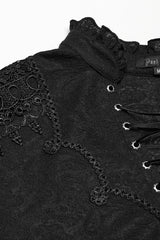 Black V Collar Long Sleeves Jacquard Embroidery Men's Gothic Blouse - Product - 6
