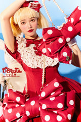Red/White Polka Dot Print Bowknot Shaped Sweet Lolita Backpack - Product - 10
