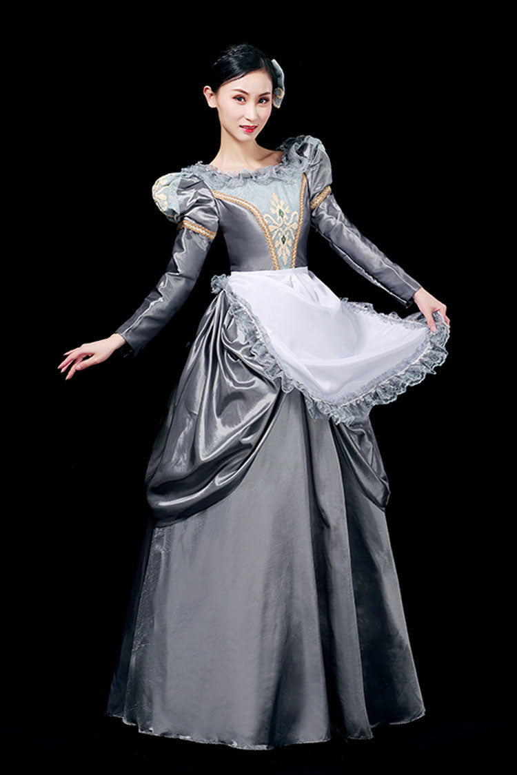 Gray Boat Neck Long Sleeves Floral Print Victorian Lolita Prom Dress - Product - 3