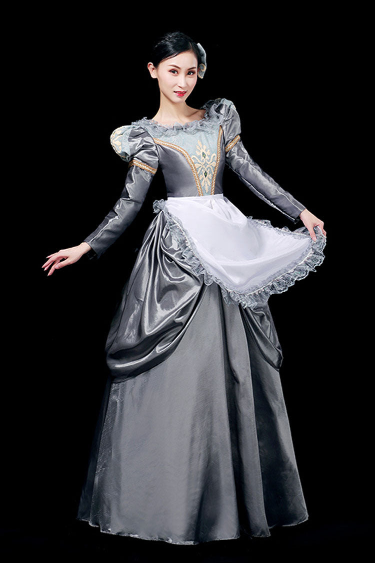 Gray Boat Neck Long Sleeves Floral Print Victorian Lolita Prom Dress - Product - 3