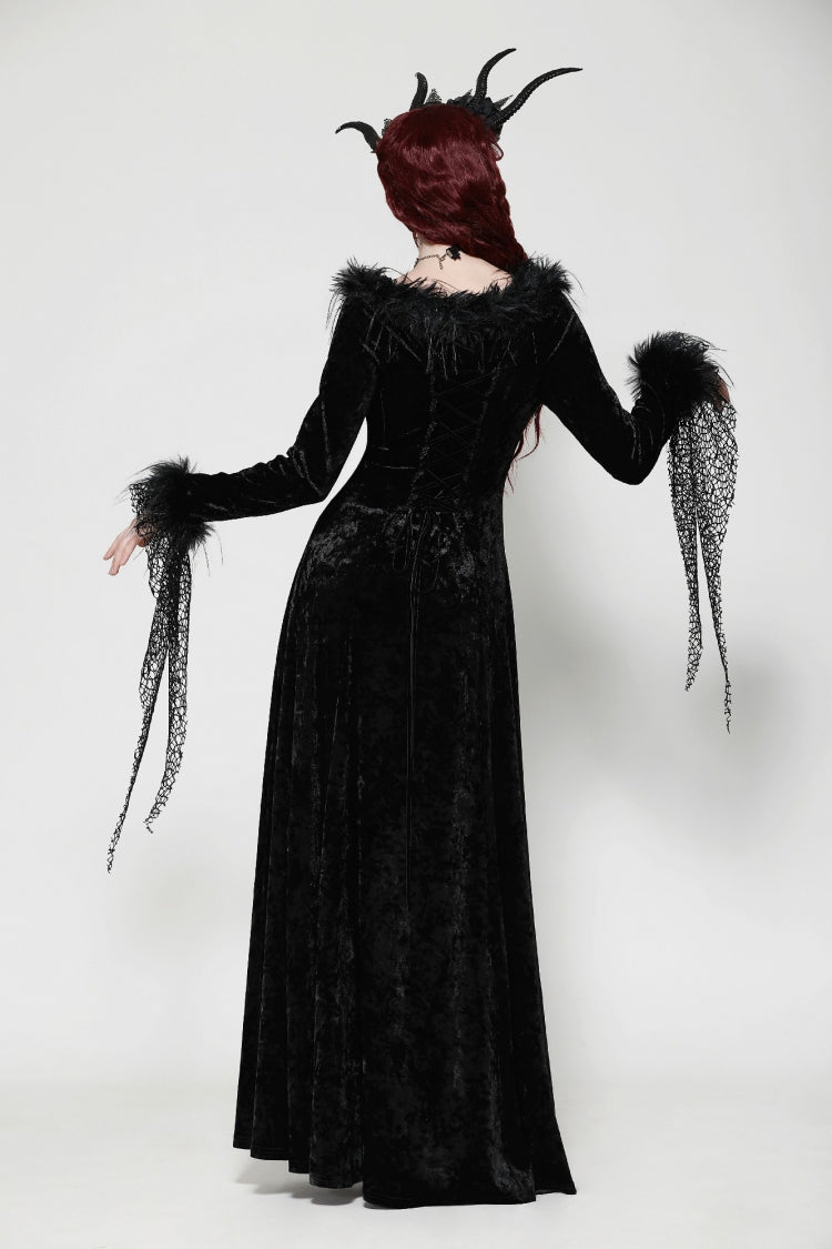 Black Long Sleeves Velvet Lace Women's Gothic Maxi Dress Wedding Dress - Product - 4