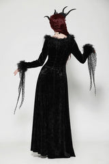 Black Long Sleeves Velvet Lace Women's Gothic Maxi Dress Wedding Dress - Product - 4